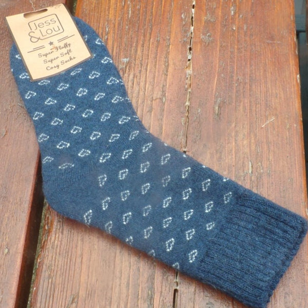 Navy Ladies Rib Socks with Hearts