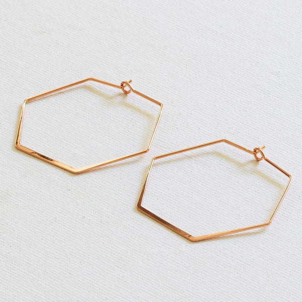 Big Metal Hexagonal Earrings Gold