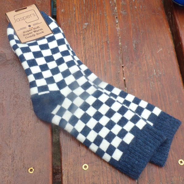 Jasper Check Socks - Navy/White