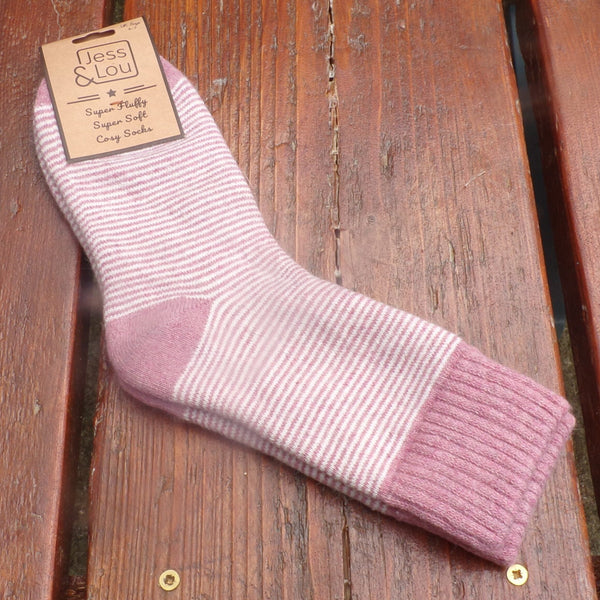 Jess & Lou Pink and White Stripe Cosy socks with rib cuff