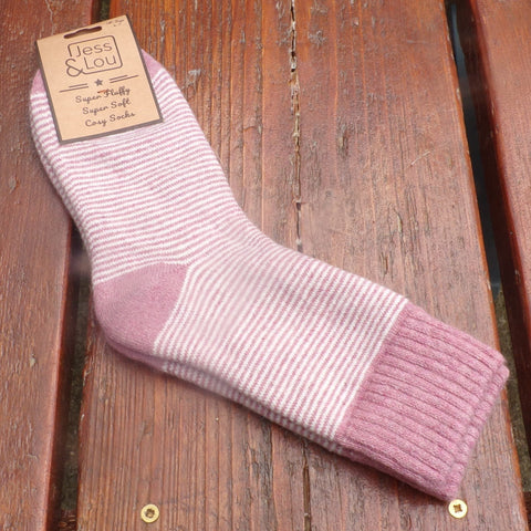 Jess & Lou Pink and White Stripe Cosy socks with rib cuff