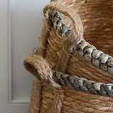 Straw Basket With Grey Braid Rim