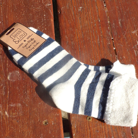 Navy Large Stripe Ladies Cuff Socks