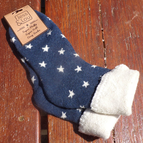 Jess and Lou Navy Star Ladies Cuff Socks