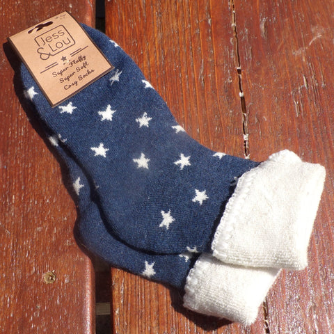 Navy Star Ladies Cuff Socks