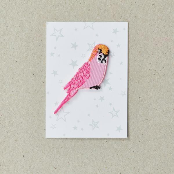Iron on Patch - Pink Budgie