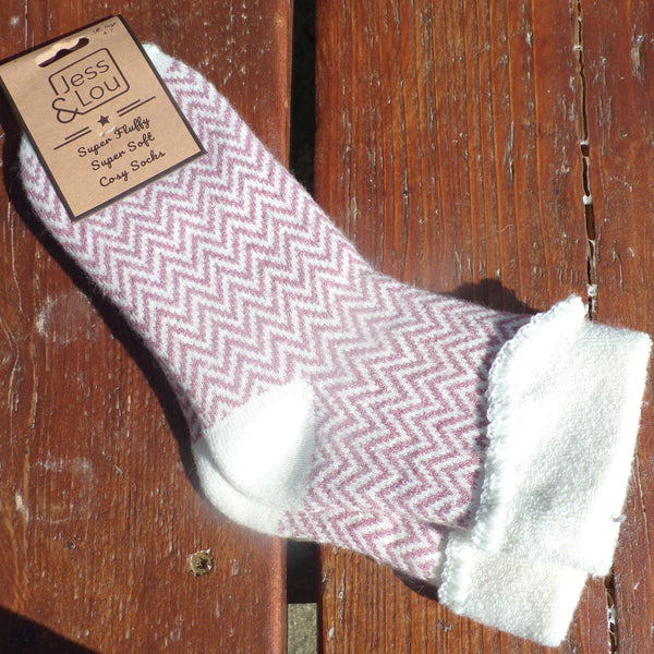 Pink Herringbone Ladies Cuff Socks