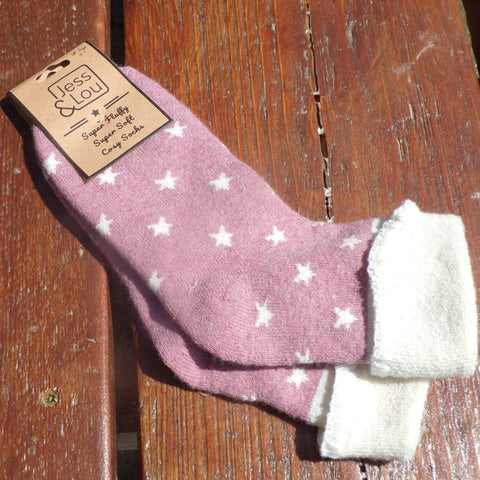 Jess & Lou Pink Star Ladies Cuff Socks