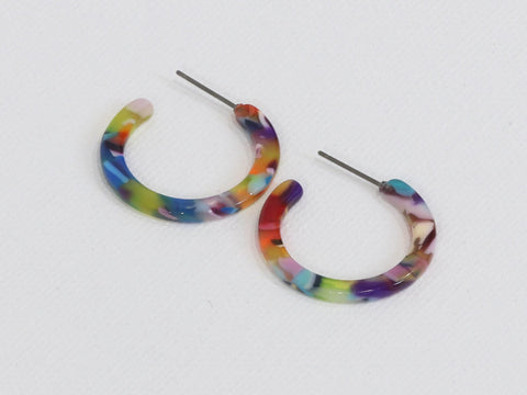 Emily Tiny Hoop Resin Earrings - Red/Orange/Lilac