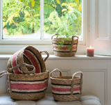 Natural/Rose Corn And Straw Basket With Handles