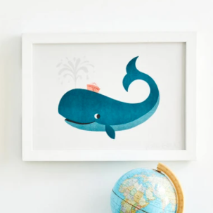 Whale Risograph Framed Print