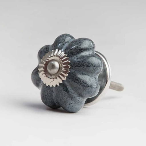 Speckled Ceramic Flower Knob Grey/Black