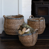 Straw Basket With Grey Braid Rim