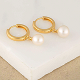 Modern Pearl Hoop Earrings - Gold