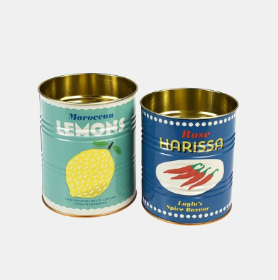 Vintage Inspired Jumbo Lemon and Harissa Storage Tins