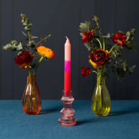 Tall Glass Candlestick Holder - Midnight Forest Pink