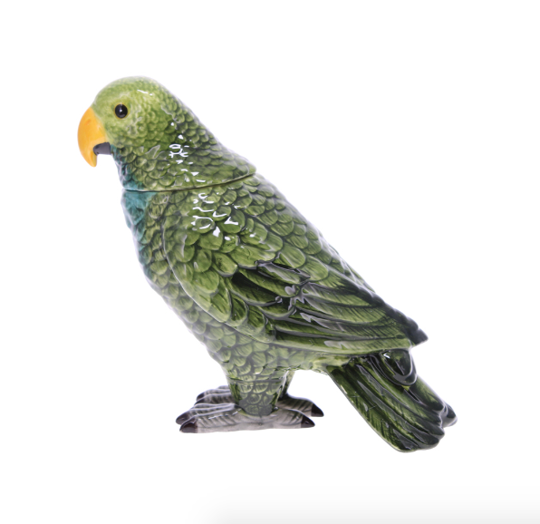 Green Parrot Ceramic Jar