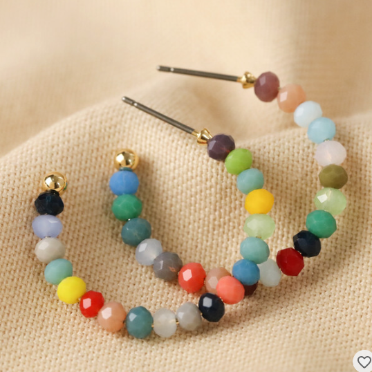 Rainbow beaded hoop earrings deals