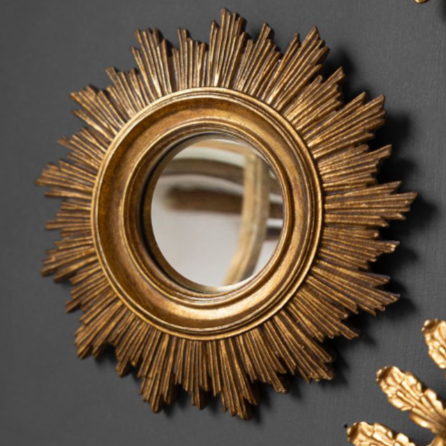 Antique Gold Small Sun Convex Mirror