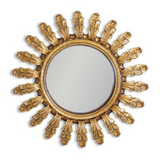 Antiqued Gold Ornate Framed Sun Convex Mirror