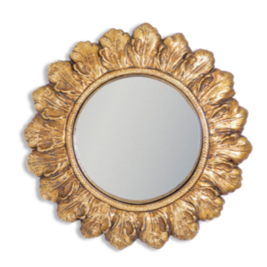 Antiqued Gold Ornate Framed Small Convex Mirror
