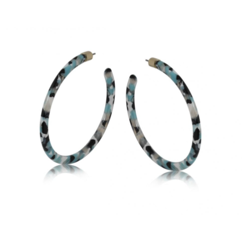 Big Metal Erica Oval Hoop Earrings - Blue