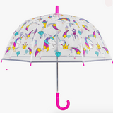 Childrens Multi Unicorn Dome Umbrella - Pink Handle