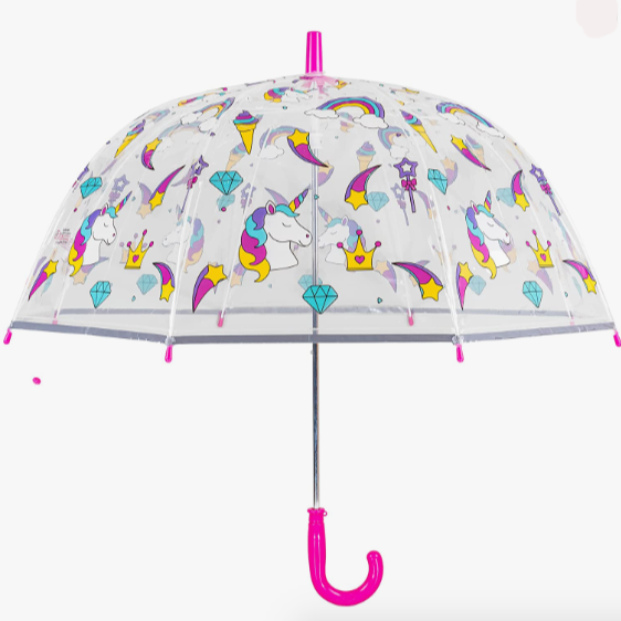 Childrens Multi Unicorn Dome Umbrella - Pink Handle