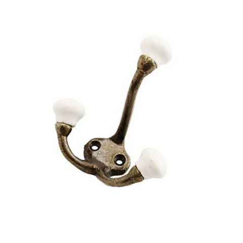 Triple Porcelain Hook - White