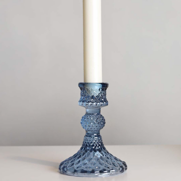 Harlequin Blue Glass Candlestick - Short