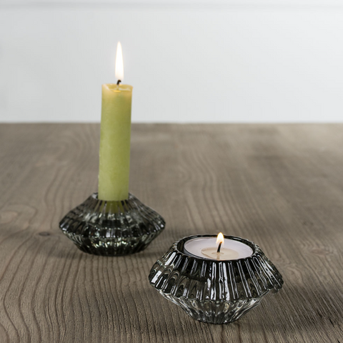 Glass Candleholder Duo - Light Green