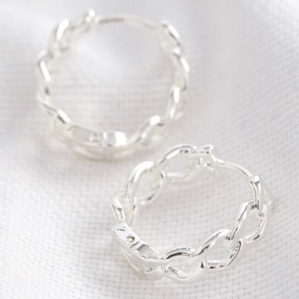 Chain Huggie Hoop Earrings - Silver