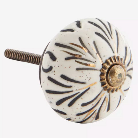Hand Painted Stoneware Knob - Gold/White