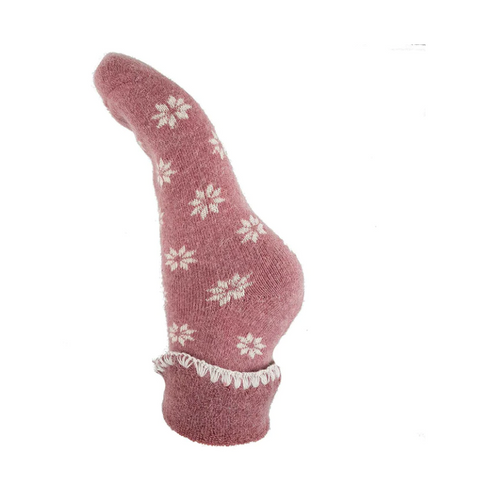 Joya Pink Cuff Socks - Cream Flowers