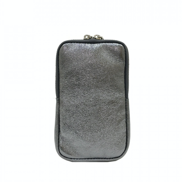 Metallic Leather Phone Pouch Crossbody