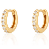 Huggie Earrings with Clear Stones - Gold