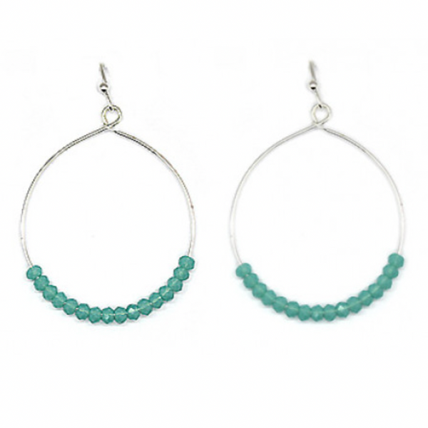 Silver Round Hoops With Glass Beads