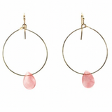 Stone With Round Wire Earrings - Gold