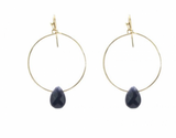 Stone With Round Wire Earrings - Gold