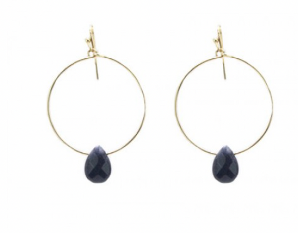 Stone With Round Wire Earrings - Gold