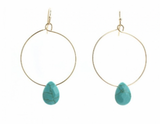 Stone With Round Wire Earrings - Gold