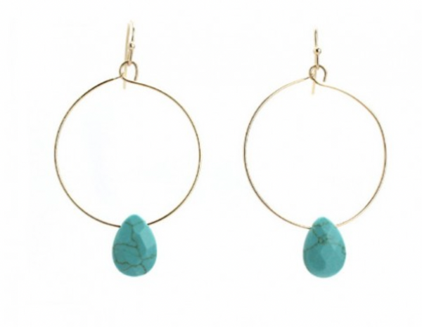 Stone With Round Wire Earrings - Gold
