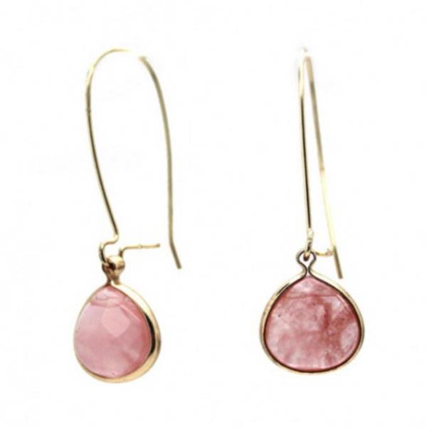 Stone Tear Drop Earrings - Gold
