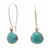 Stone Tear Drop Earrings - Gold