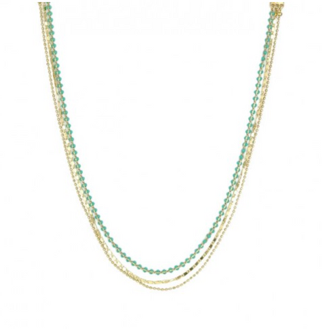 Isles & Stars Three Different Chains With Colourful Beaded Chain Necklace - Turquoise