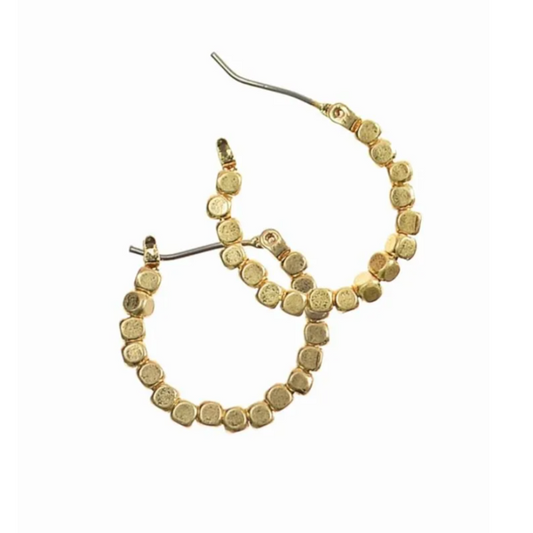 Beaded Wire Hoops - Worn Gold