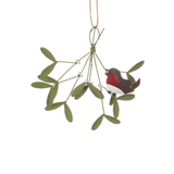 Shoeless Joe Robin on Mistletoe Decoration