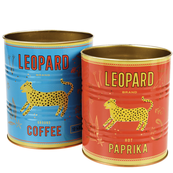 Vintage Inspired Jumbo Leopard Storage Tins Coffee