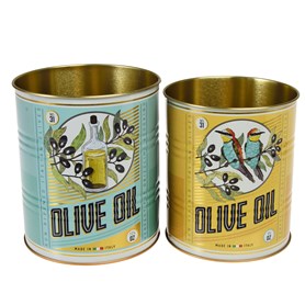 Vintage Inspired Jumbo Olive Oil Storage Tins Blue