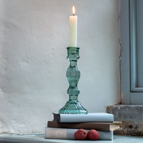 Bella Green Glass Candlestick
